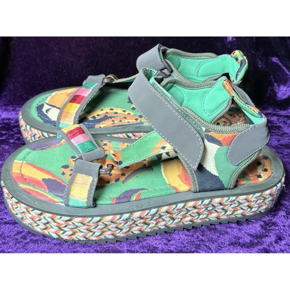 Farm Rio‎ Sandals Toucan Sz 9 Platform Raffia Espadrilles Boho Colorful Shoes